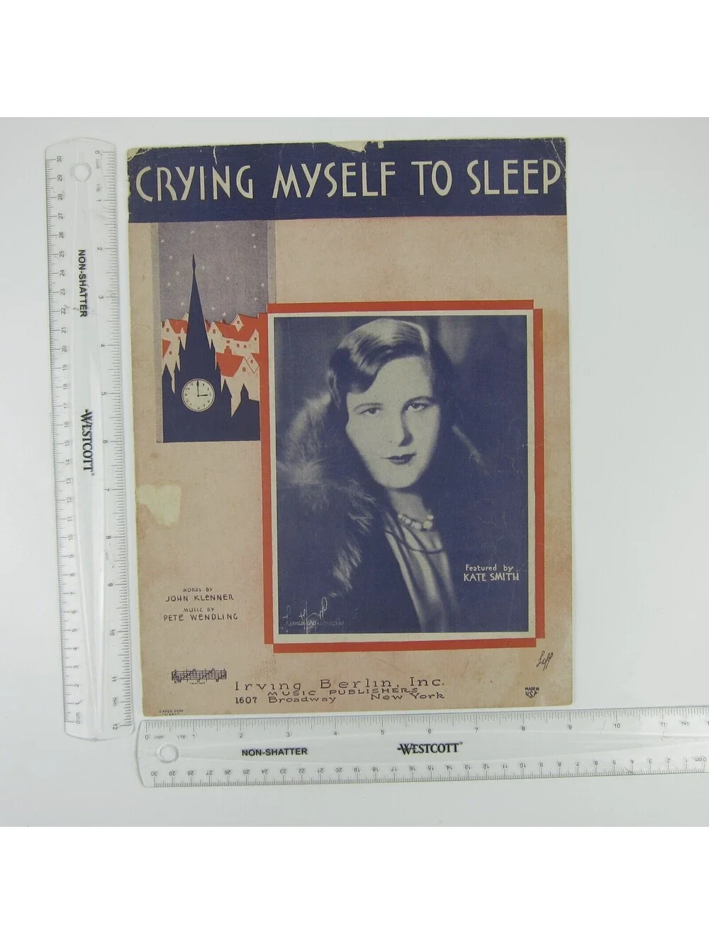 Sheet Music Crying Myself To Sleep Kate Smith Klenner & Wendling Vintage 1930
